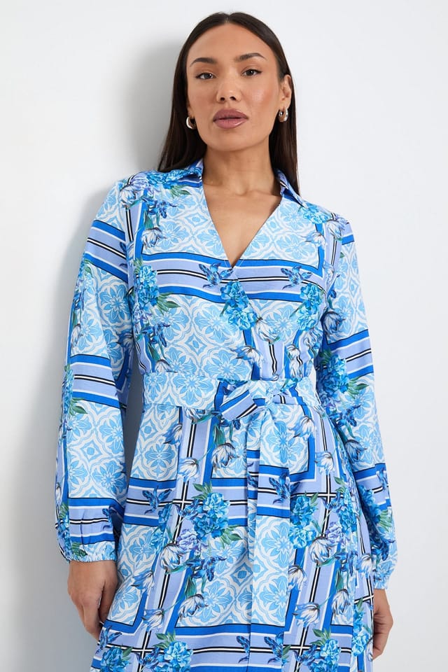 Wallis Wallis Women's Tile Print Wrap Midi Dress in Blue - 2