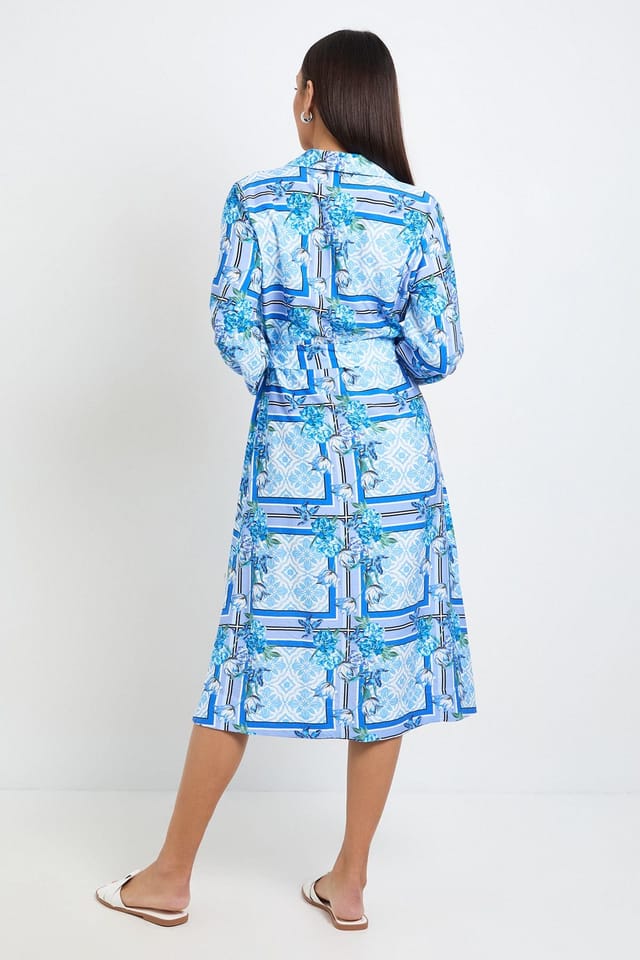 Wallis Wallis Women's Tile Print Wrap Midi Dress in Blue - 3