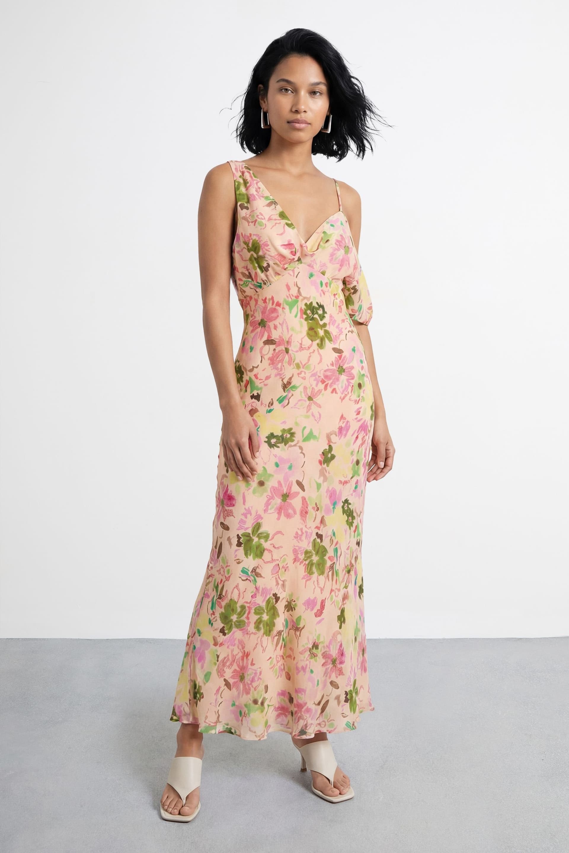 Warehouse Warehouse Women's Twist Bodice Off-Shoulder Floral Midi Dress