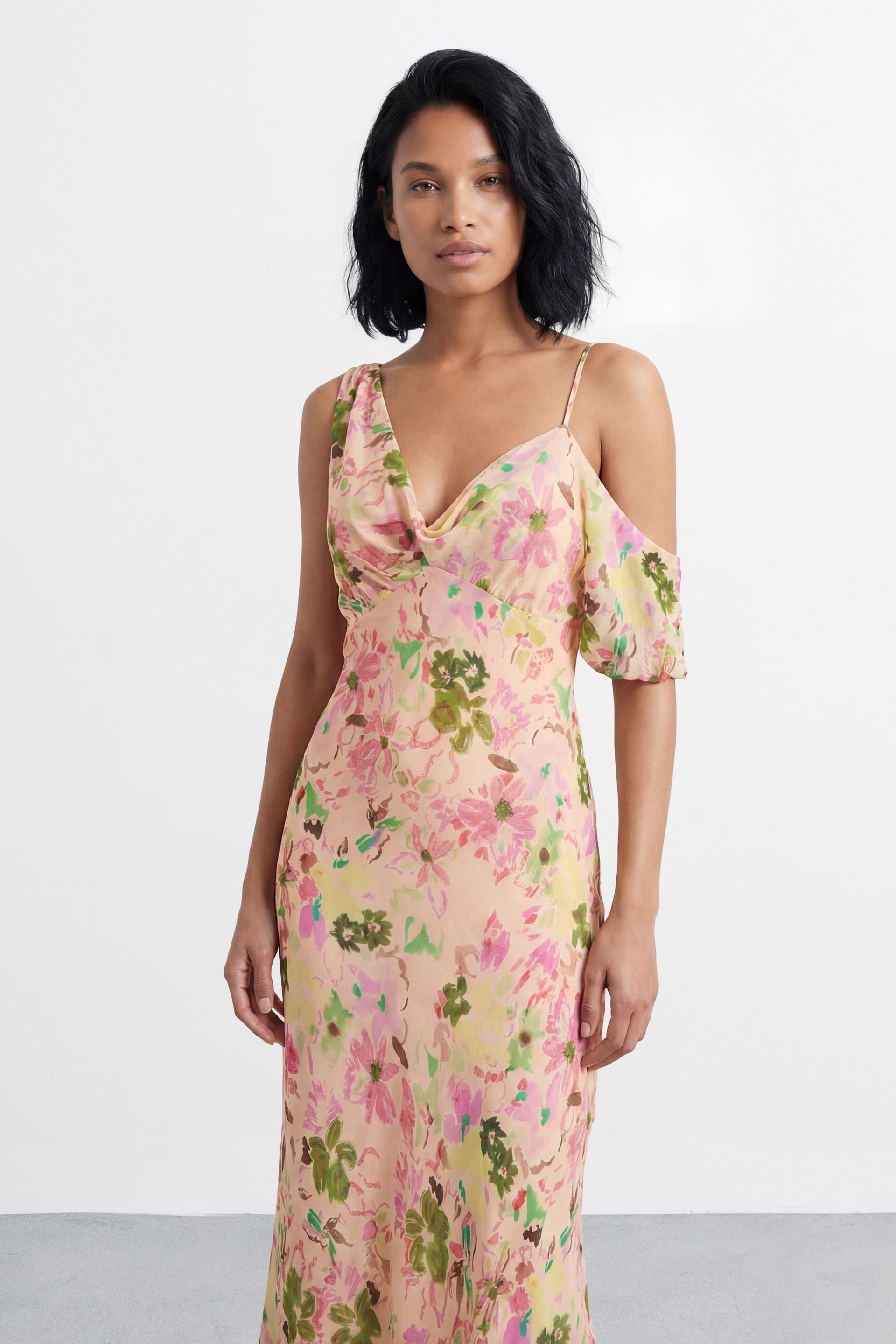 Warehouse Warehouse Women's Twist Bodice Off-Shoulder Floral Midi Dress - 4