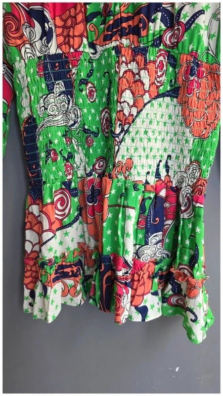 Never Fully Dressed Never Fully Dressed Green Print Mini Dress UK 10 M Ruched Ruffle NWOT Boho Summer