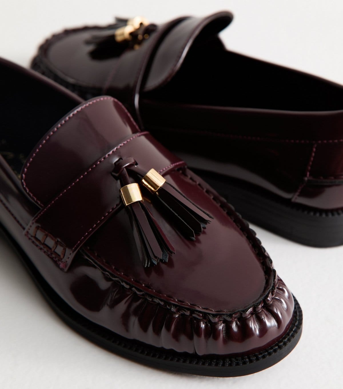 New Look Women's Wide Fit Burgundy Faux Leather Gold Tassel Loafers Vegan New Look - 4