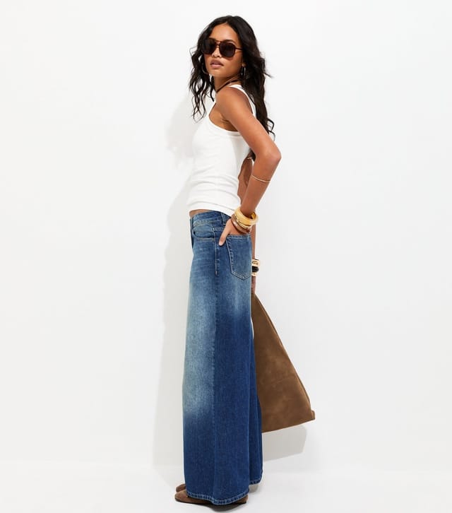 New Look Women's Dark Blue Wash Low Rise Super Wide Leg Jeans New Look - 3