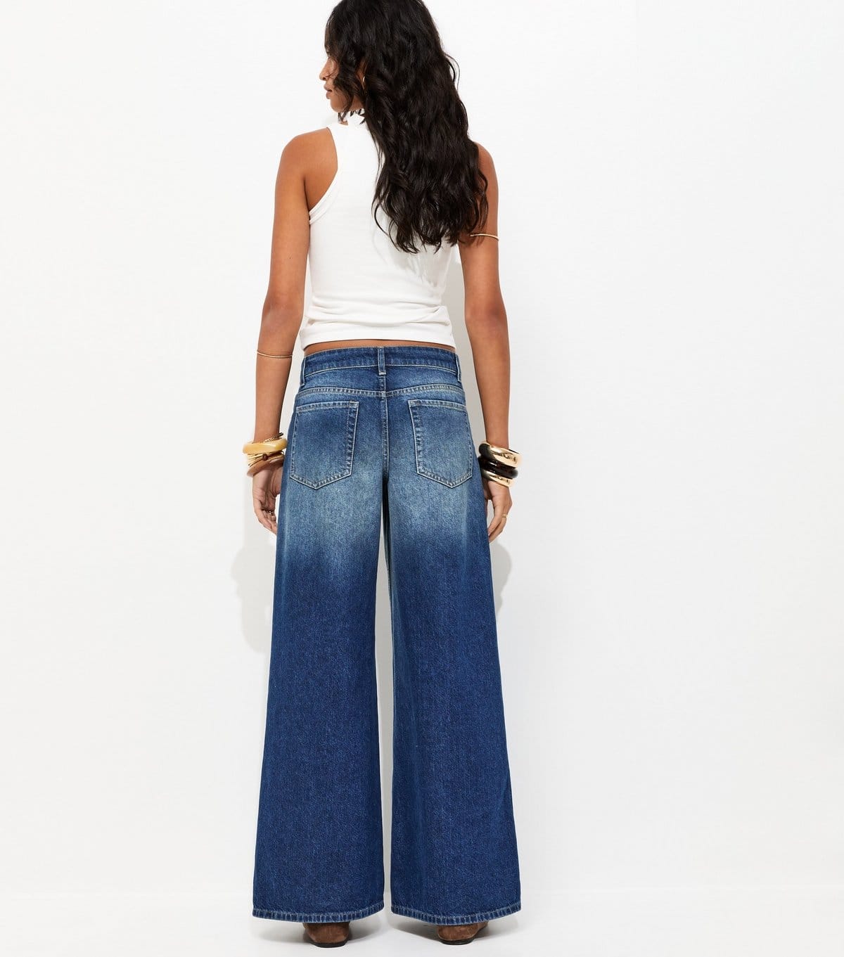 New Look Women's Dark Blue Wash Low Rise Super Wide Leg Jeans New Look - 4