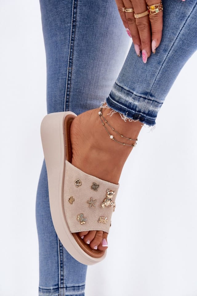Love Lace Love Lace Women's Vinceza Suede Platform Sandals with Adjustable in Beige - 3