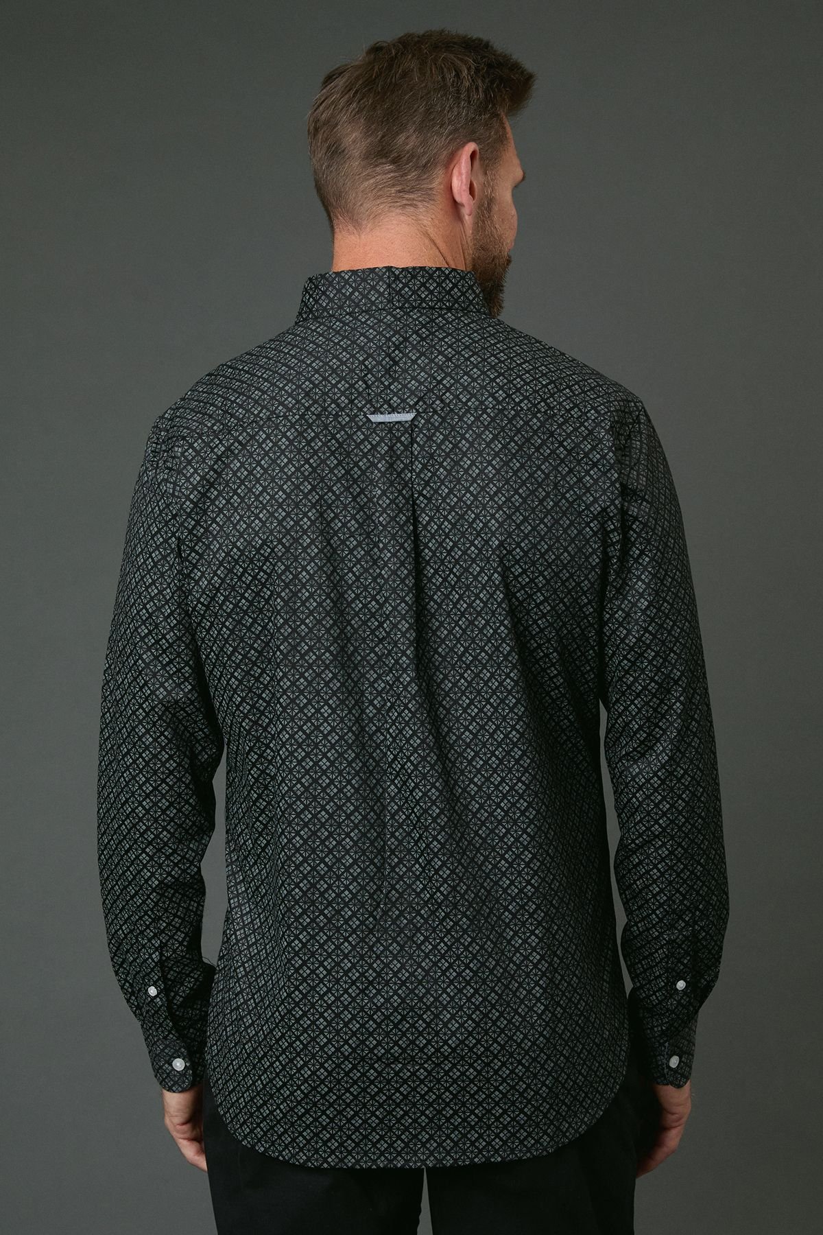 Maine Maine Men's Black Geometric Print Long Sleeve Shirt - 3