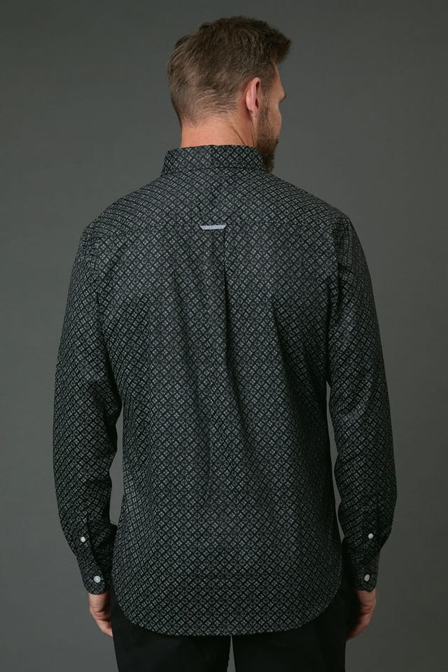 Maine Maine Men's Black Geometric Print Long Sleeve Shirt - 3
