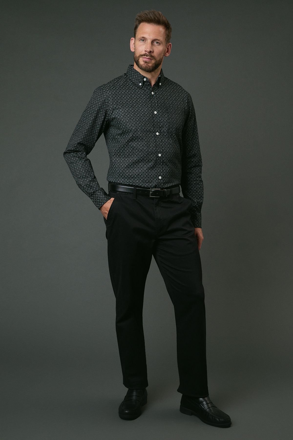 Maine Maine Men's Black Geometric Print Long Sleeve Shirt - 4