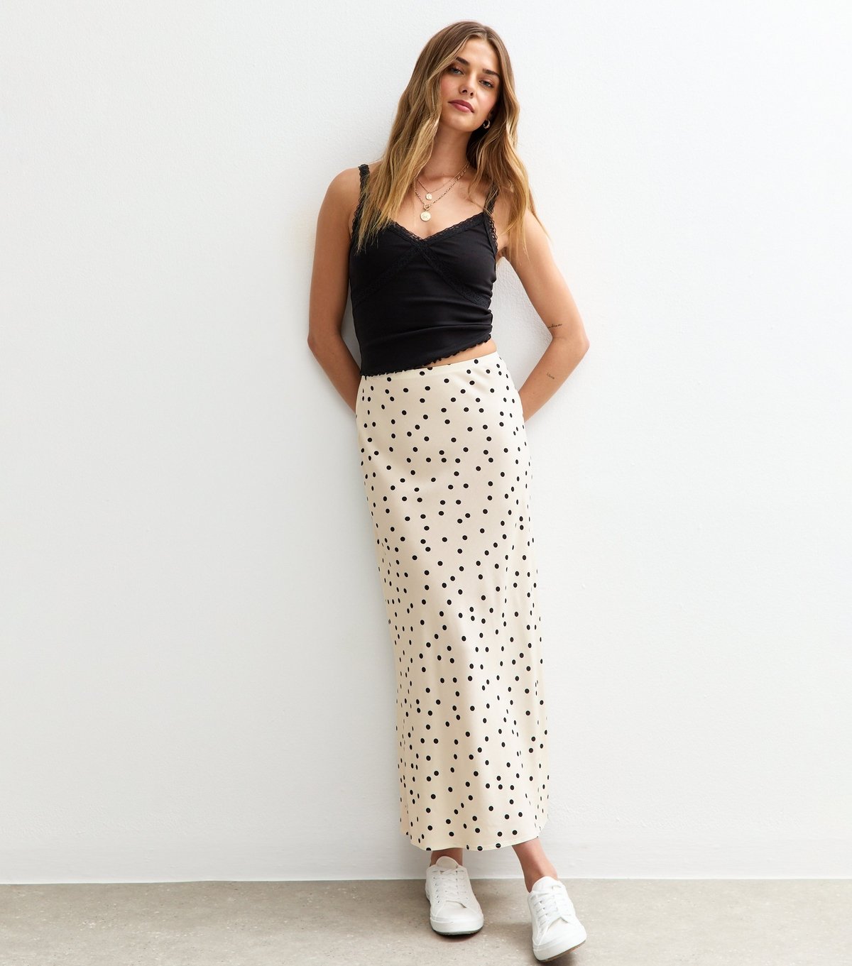 New Look Women's Cream Spot Print Bias Cut Midi Skirt New Look - 2