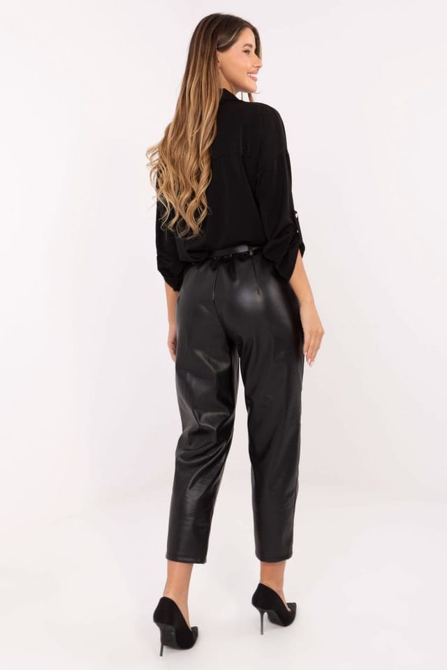 Love Lace Love Lace Women's Faux Leather Tapered Trousers High Waist in Black - 3