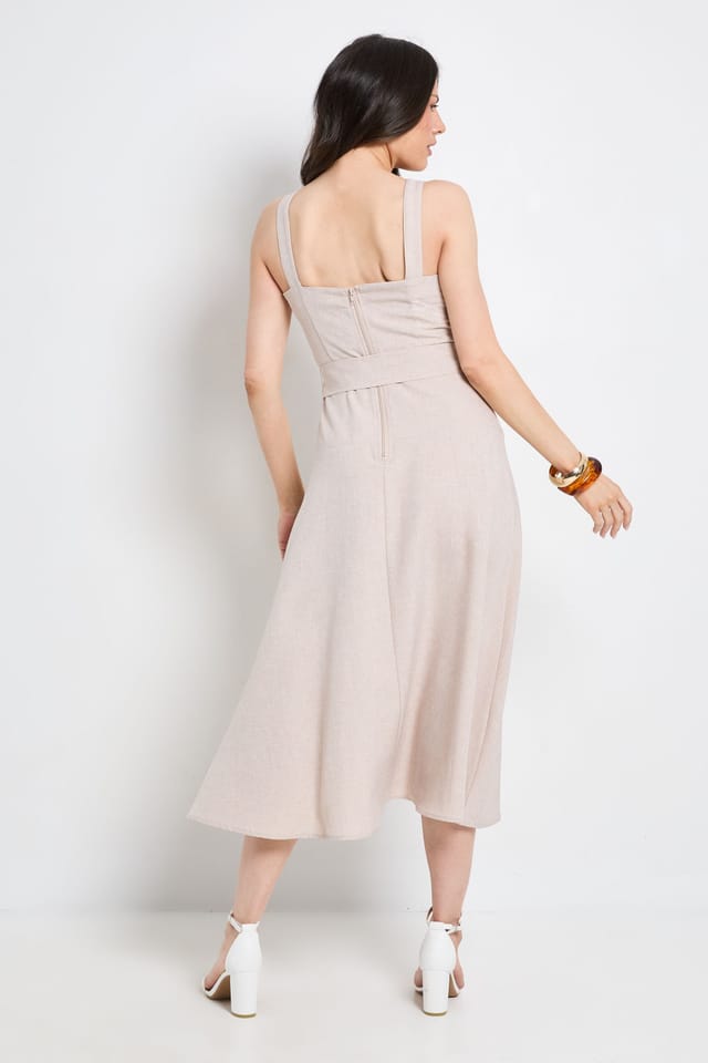 Principles Principles Women's Square Neck Strap Utility Midi Dress in Oatmeal - 3