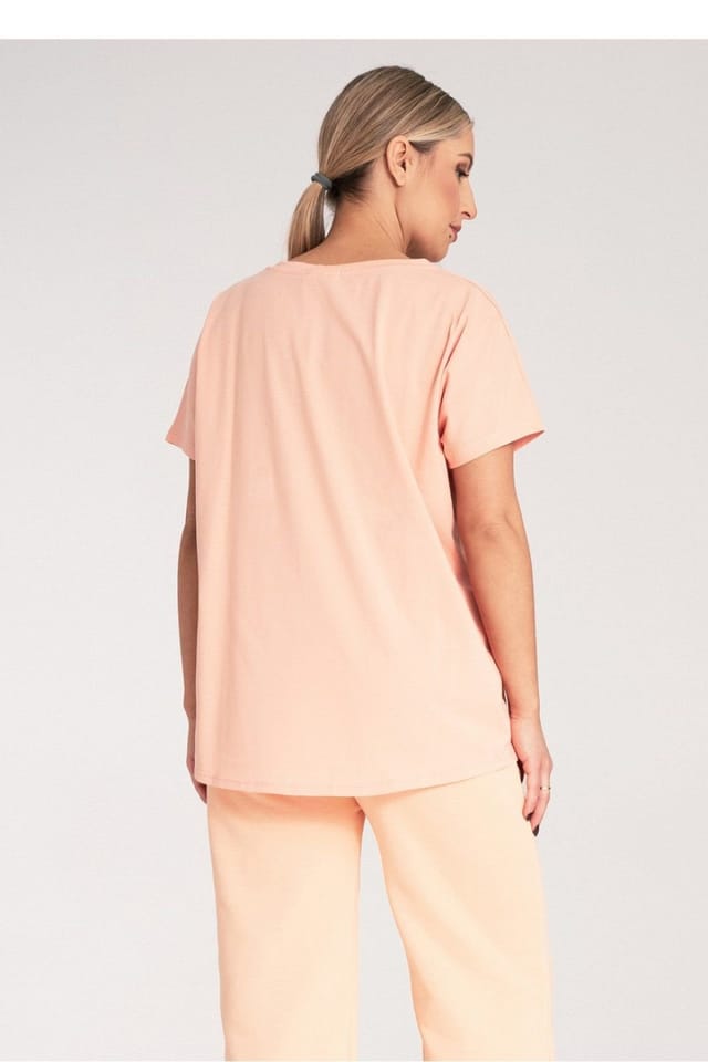 Love Lace Love Lace Women's Short Sleeve Round Neck T-Shirt For Daily Wear in Peach - 3