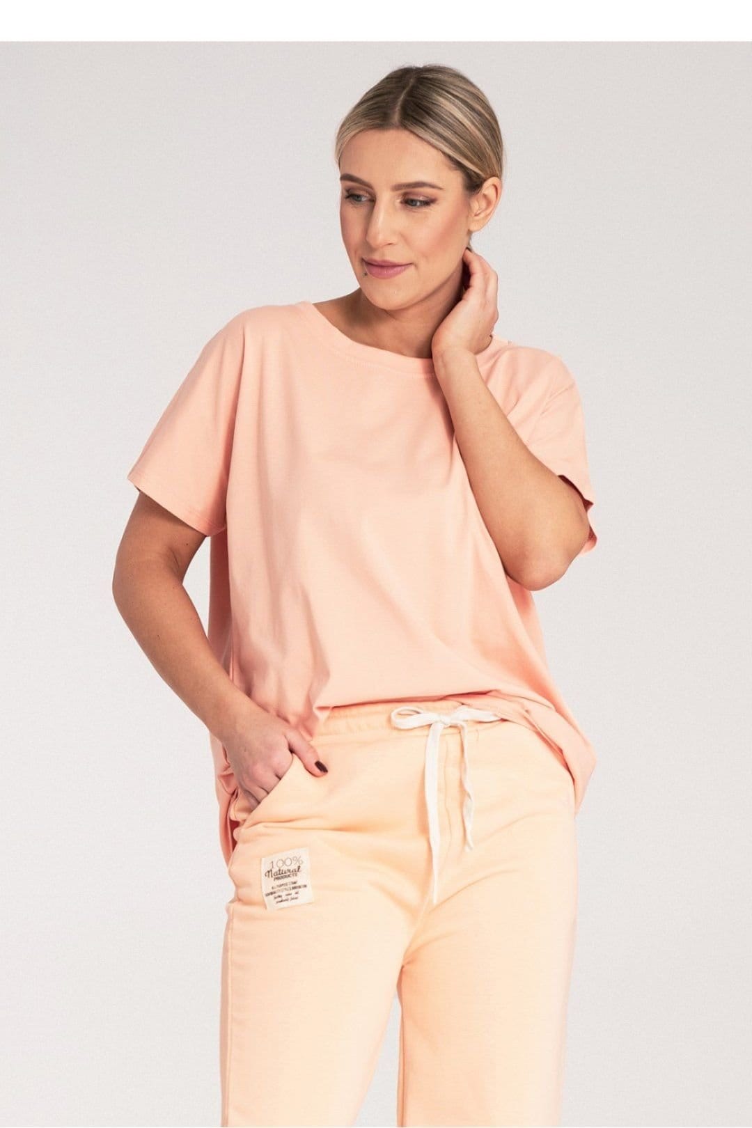 Love Lace Love Lace Women's Short Sleeve Round Neck T-Shirt For Daily Wear in Peach - 4