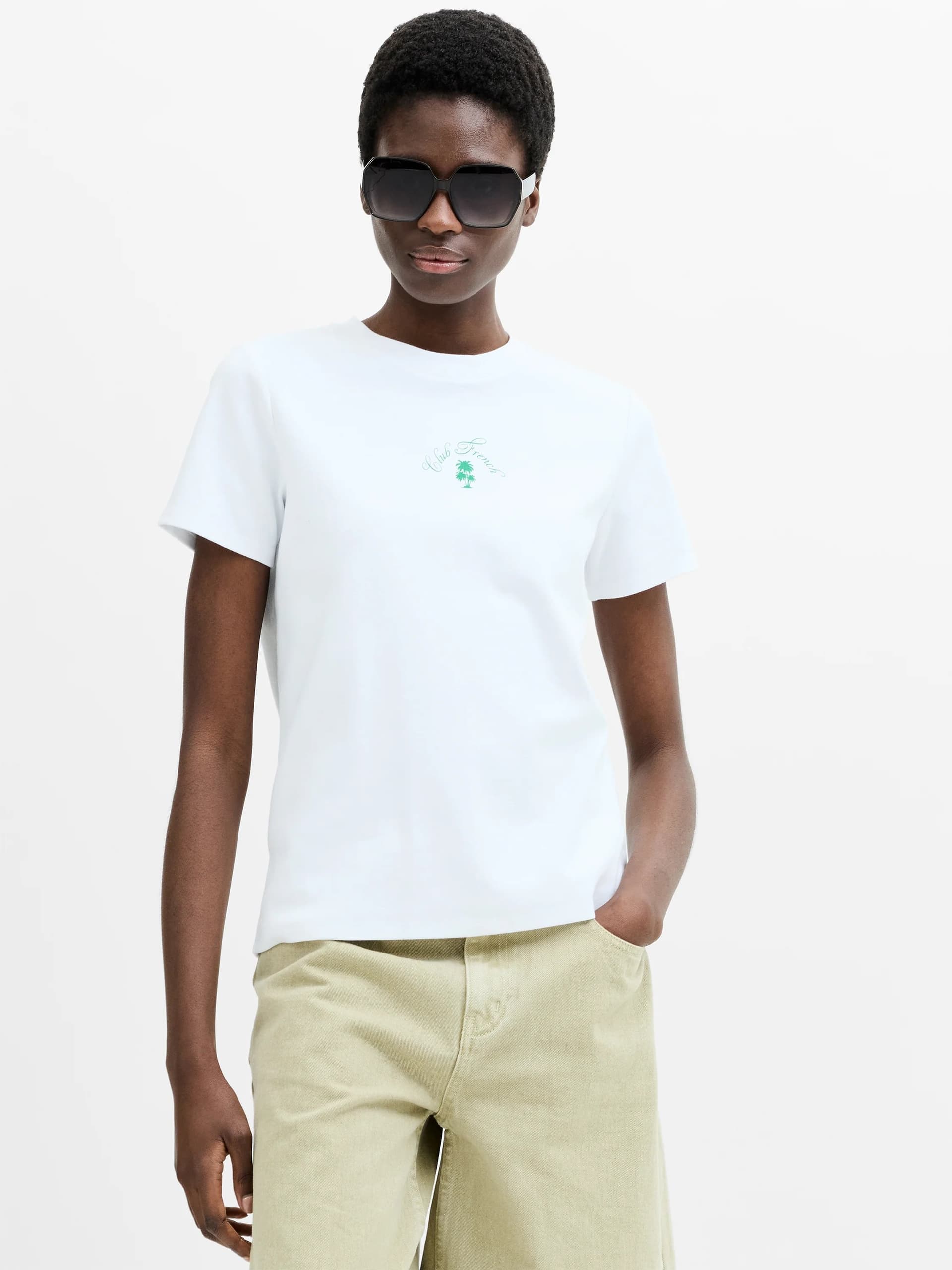 French Connection Club French Graphic T-Shirt White/Green