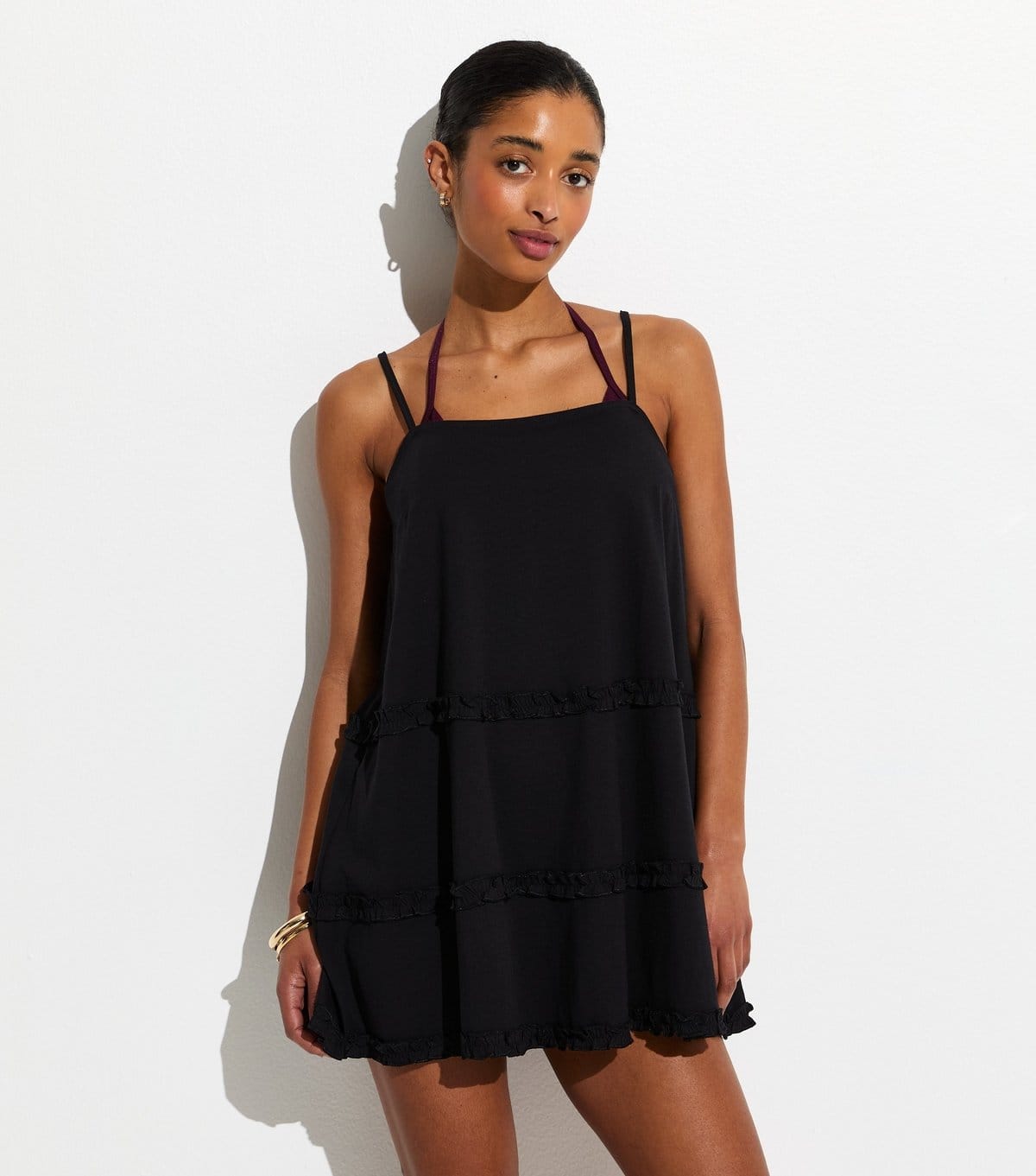 New Look Women's Black Cotton Jersey Ruffled Mini Dress New Look - 4