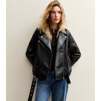 New Look Women's Black Faux Leather Textured Oversized Biker Jacket New Look - 3