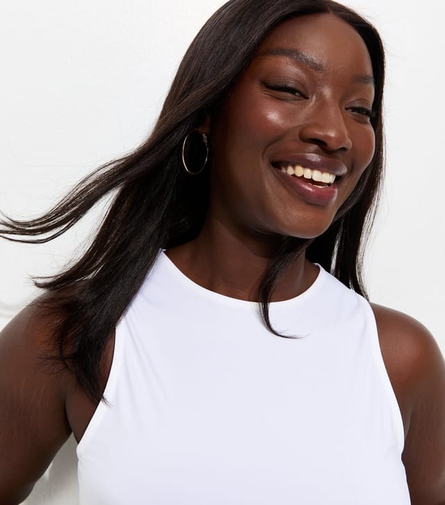 New Look Women's Plus Size White Slinky Racerback Bodysuit Curves New Look - 2