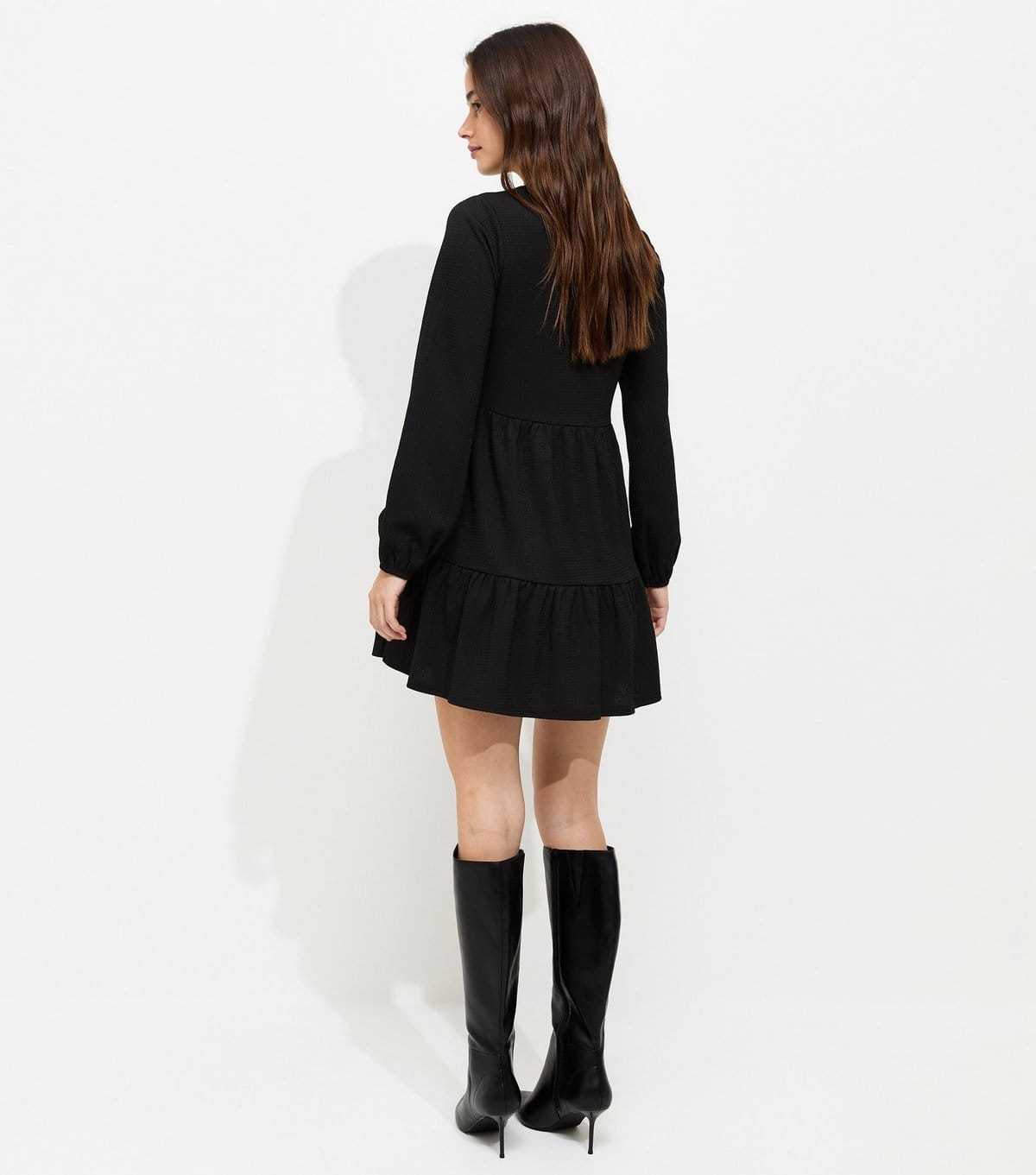 New Look Women's Black Crinkled Long Sleeve Smock Mini Dress New Look - 4