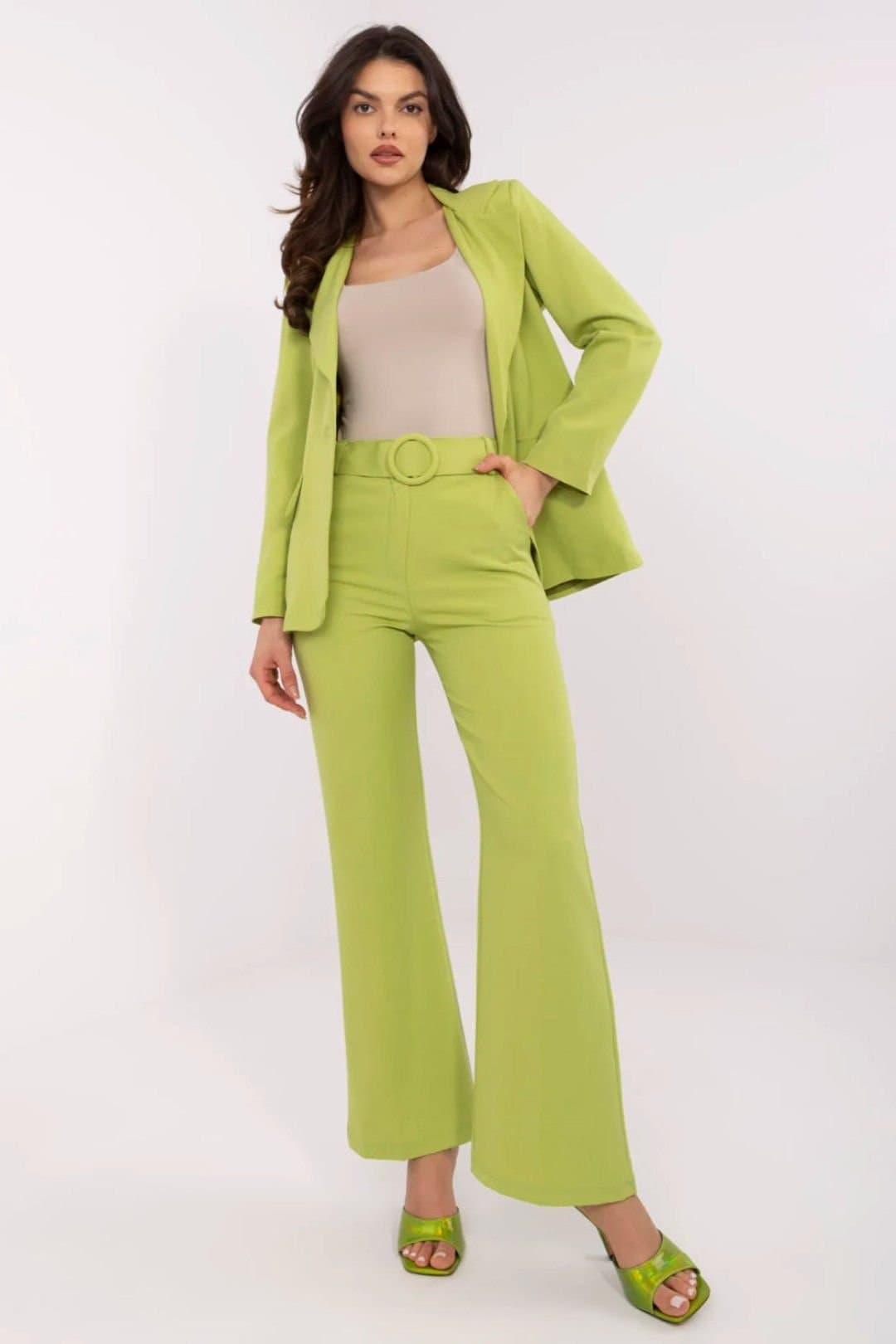 Love Lace Love Lace Green Polyester High Waist Trousers
