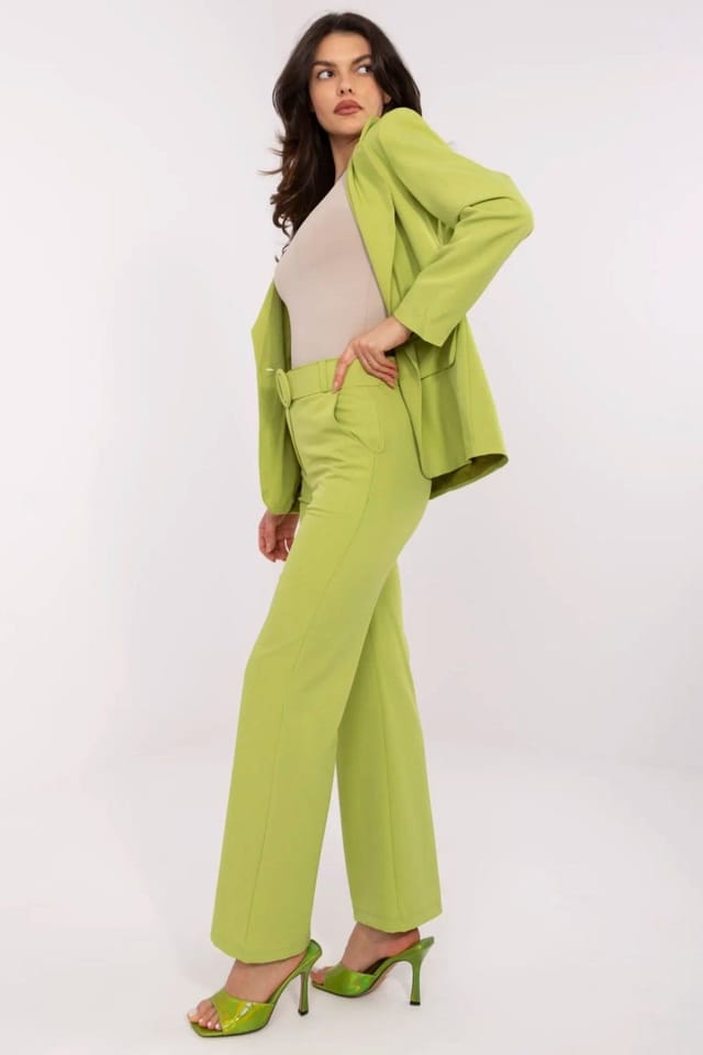Love Lace Love Lace Women's Elegant High Waist Polyester Trousers with Belt in Green - 2