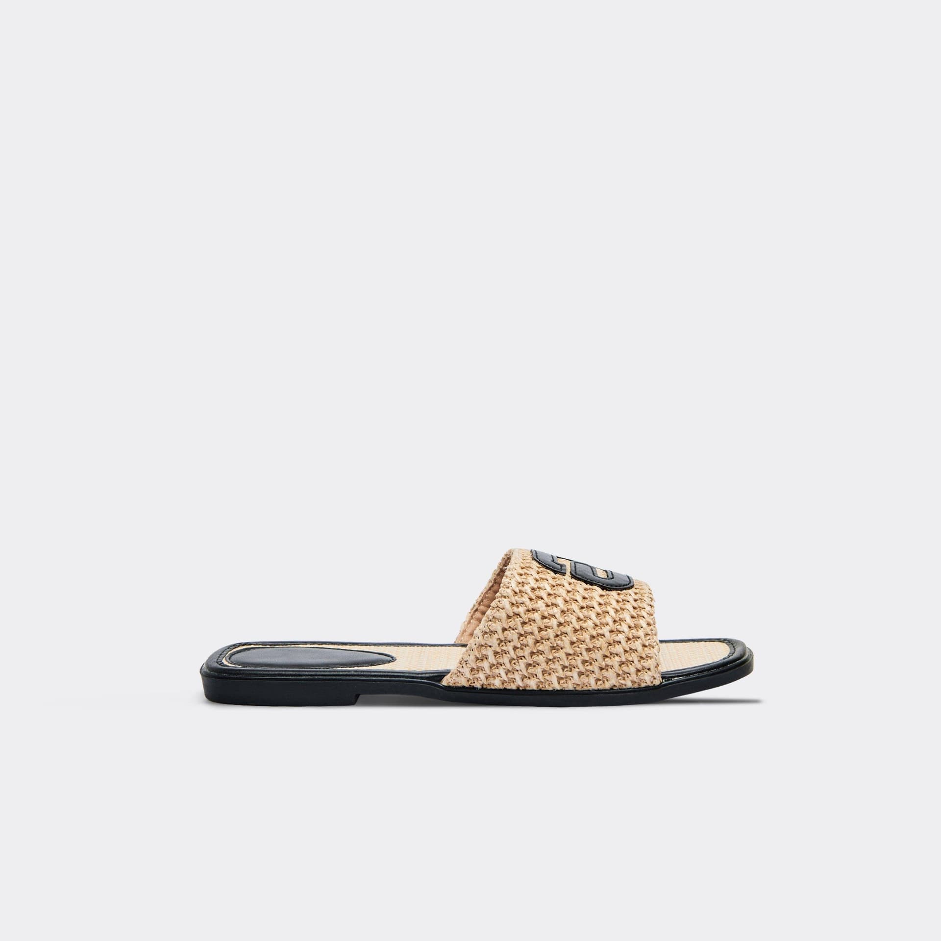 EGO Crush Logo Woven Detail Flat Slider Sandal In Black Faux Leather, Women's Size UK 3