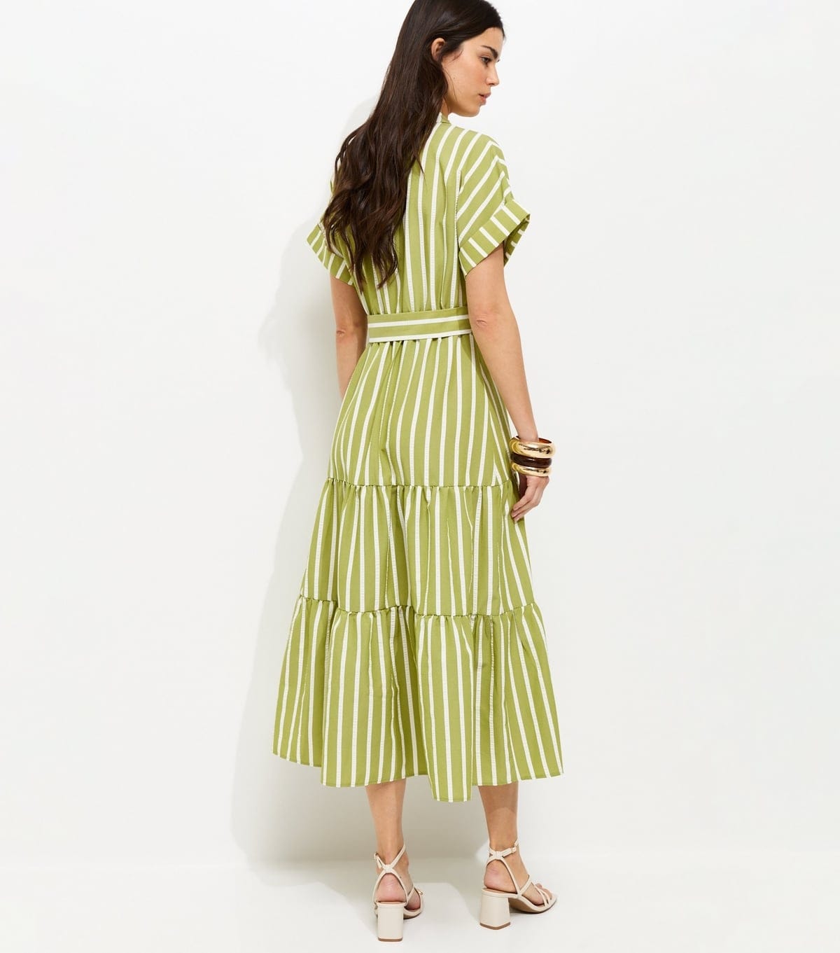 New Look Women's Green Stripe Shirt Raffia Buckle Midi Dress New Look - 4
