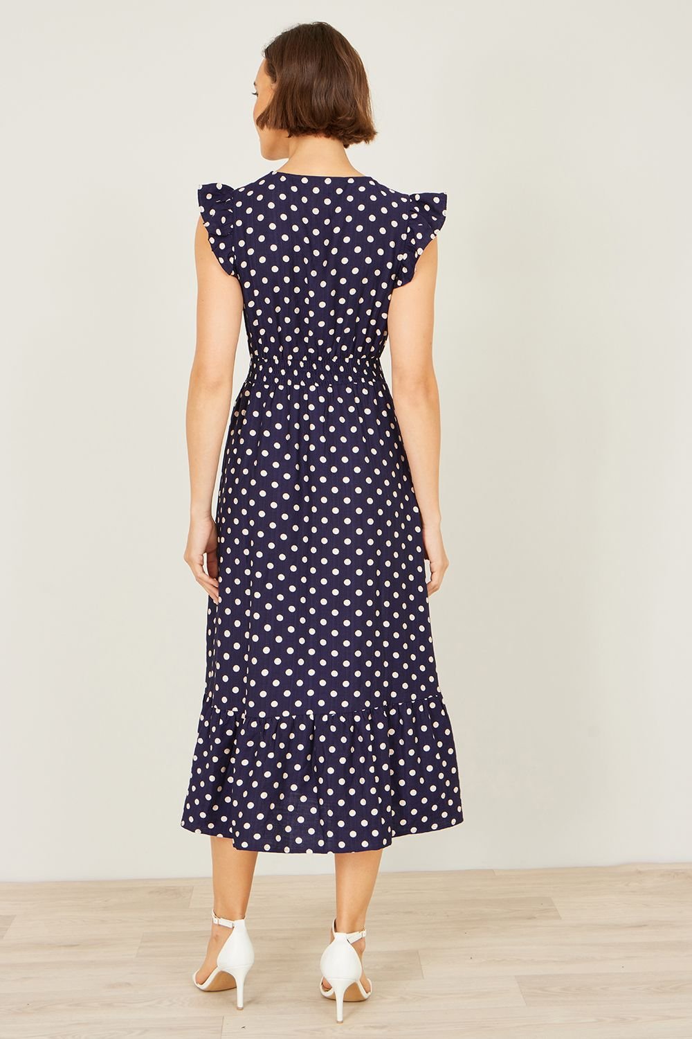 Yumi Yumi Women's Navy Spot Ruched Waist Midi Dress - 4