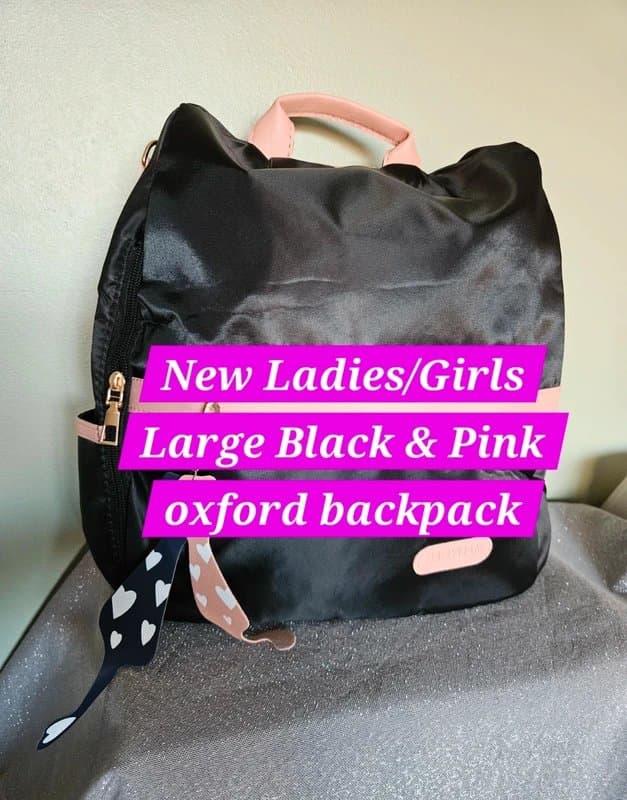 No Label Selling New Ladies / Girls Large Black & Pink oxford backpack