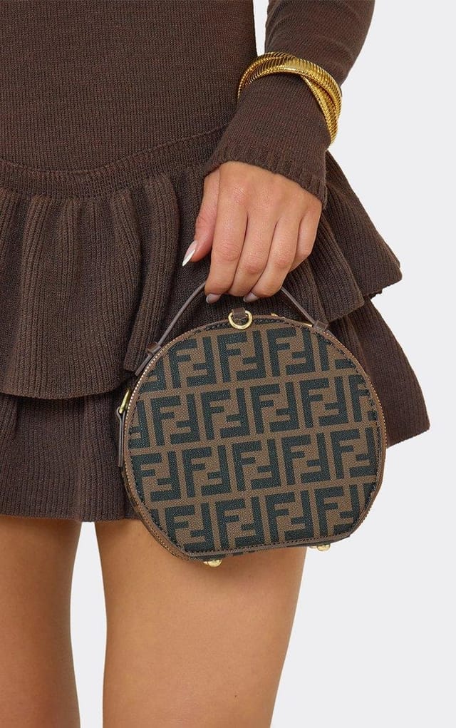EGO Myaree Printed Detail Round Shaped Grab Bag In Brown Faux Leather, Women's Size UK 0 - 2