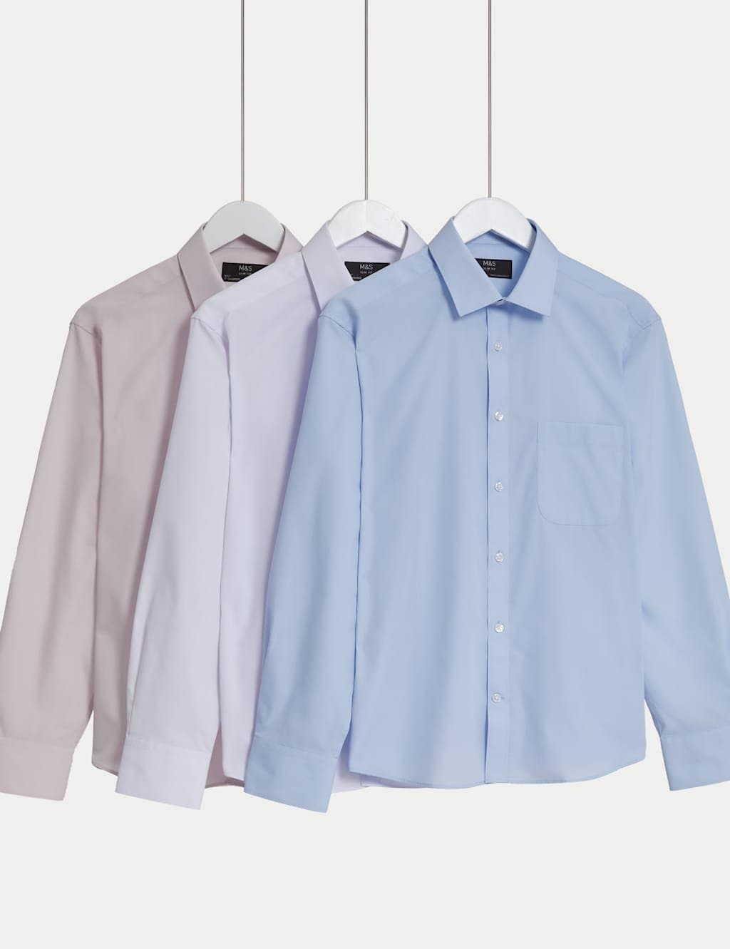 Marks & Spencer M&S 2 inch Shorter 3 Pack Slim Fit Easy Iron Cotton Blend Shirts Blue Mix