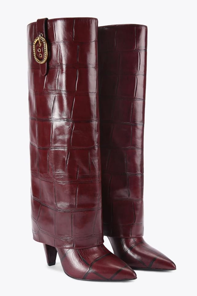 Kurt Geiger London Kurt Geiger London Women's 'Fold Over Tall Boot' Croc Print Leather Boots in Wine - 2