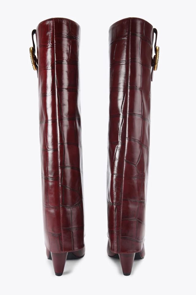 Kurt Geiger London Kurt Geiger London Women's 'Fold Over Tall Boot' Croc Print Leather Boots in Wine - 3