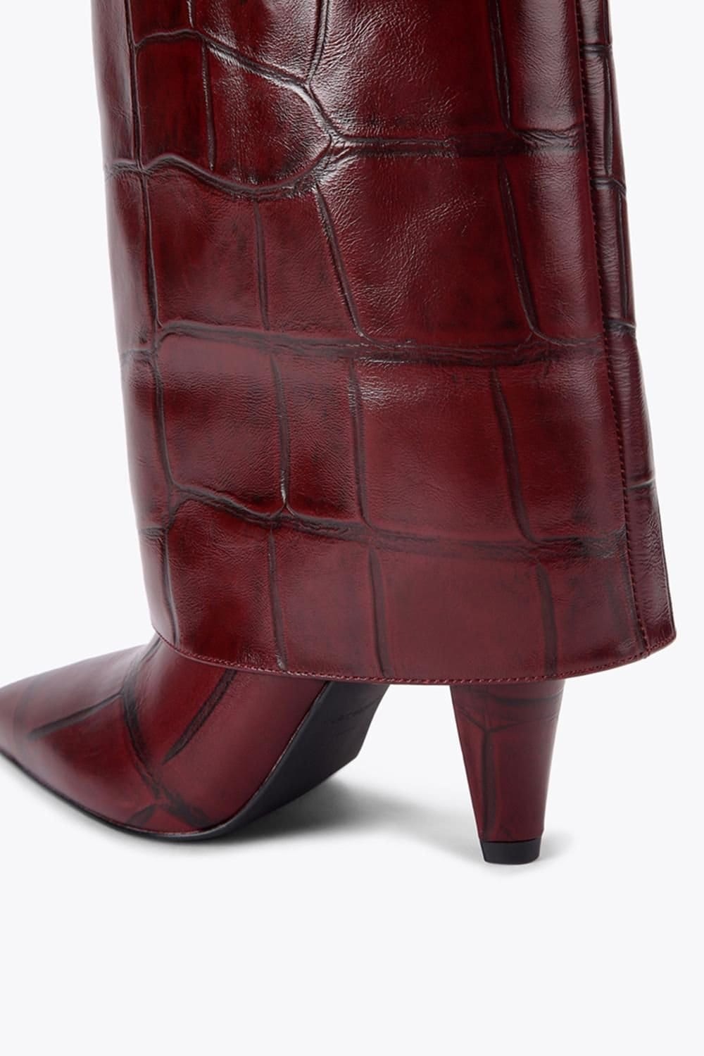 Kurt Geiger London Kurt Geiger London Women's 'Fold Over Tall Boot' Croc Print Leather Boots in Wine - 4