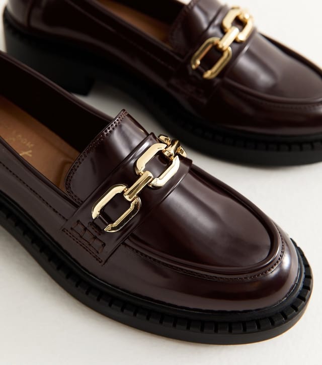 New Look Women's Dark Burgundy Faux Leather Chunky Loafers Vegan New Look - 3