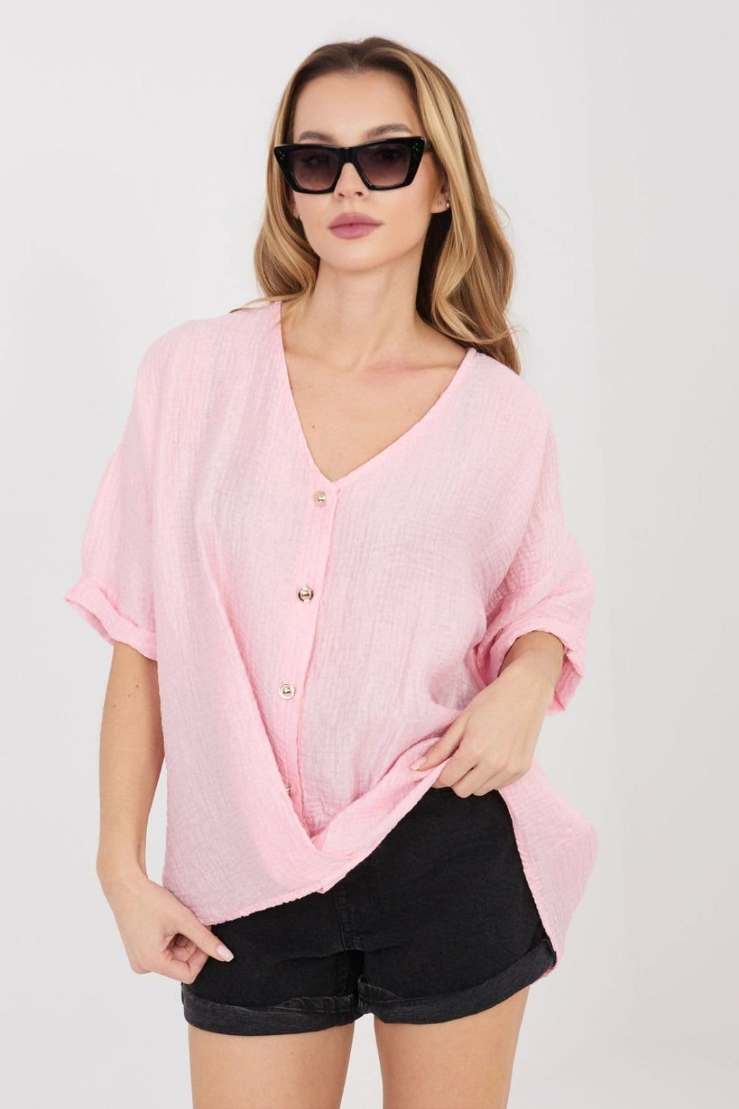 Love Lace Pink Viscose-Nylon V-Neck Shirt