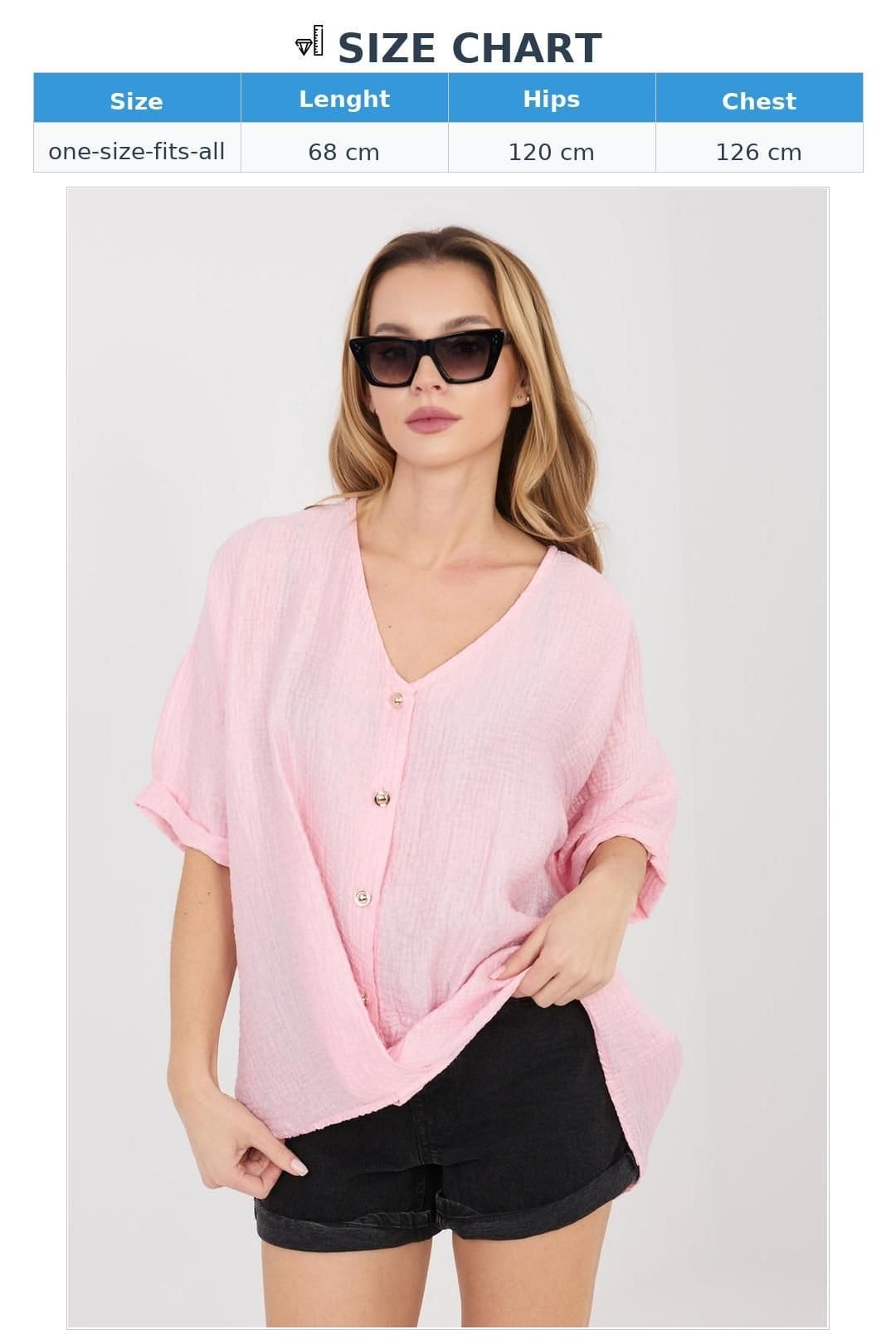 Love Lace Love Lace Women's Viscose Nylon V Neck Short Sleeve Shirt in Pink - 4