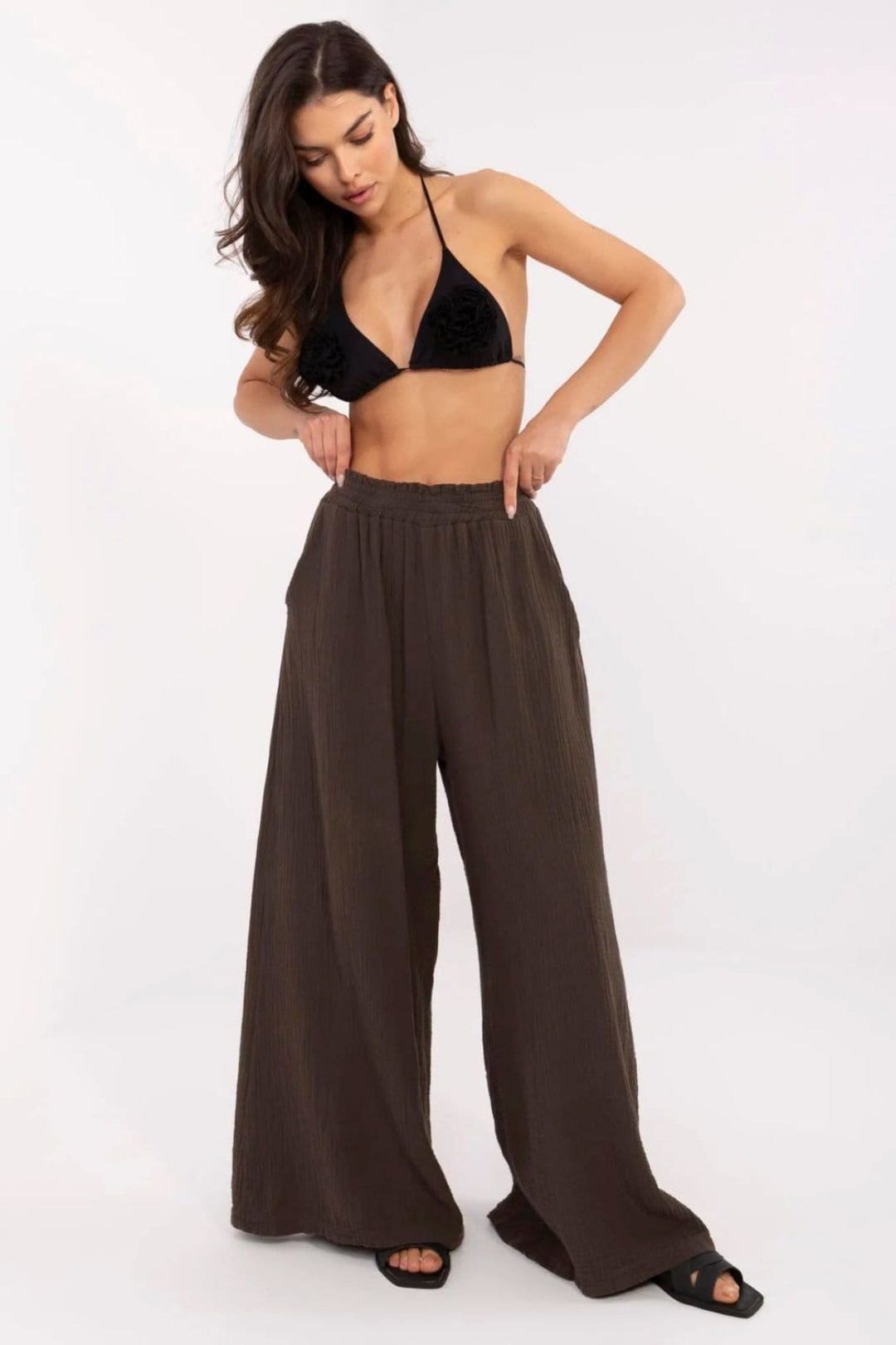 Love Lace Love Lace Women's Light Cotton Muslin Palazzo Pants in Brown - 4