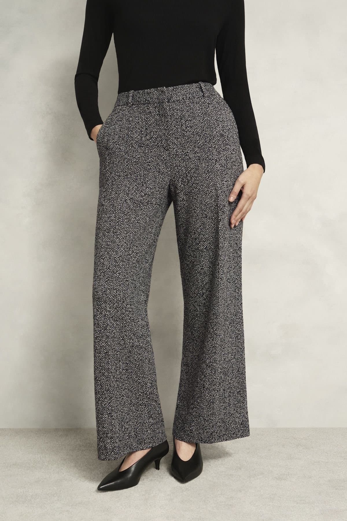 Hobbs London Hobbs London Charcoal Herringbone Wide Leg Trousers