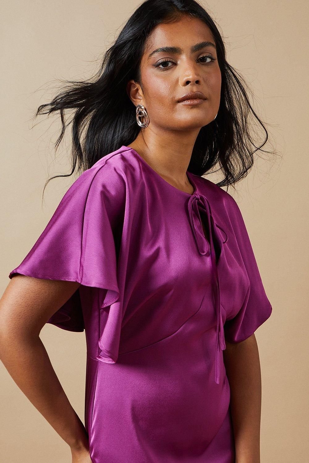 Oasis Oasis Women's Occasion Tie Neck Satin Midi Dress in Purple - 4