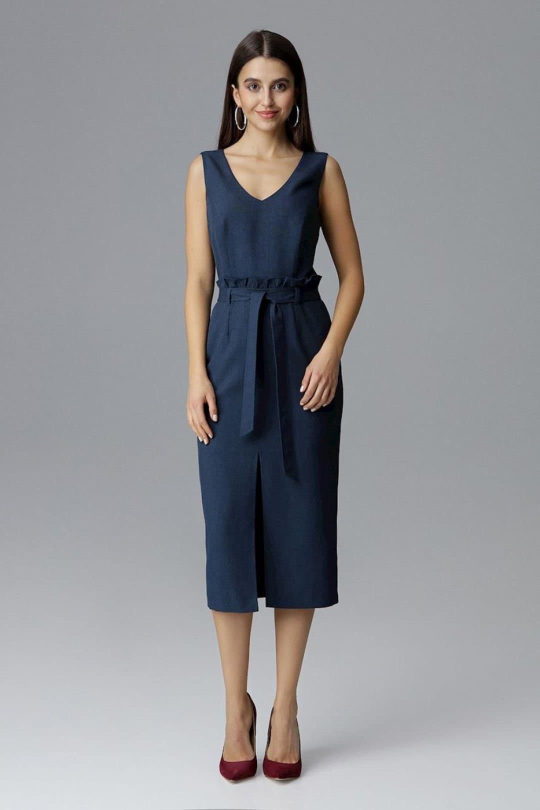 Love Lace Love Lace Women's Fitted Sleeveless Cocktail Dress With Ruffle Belt in Blue