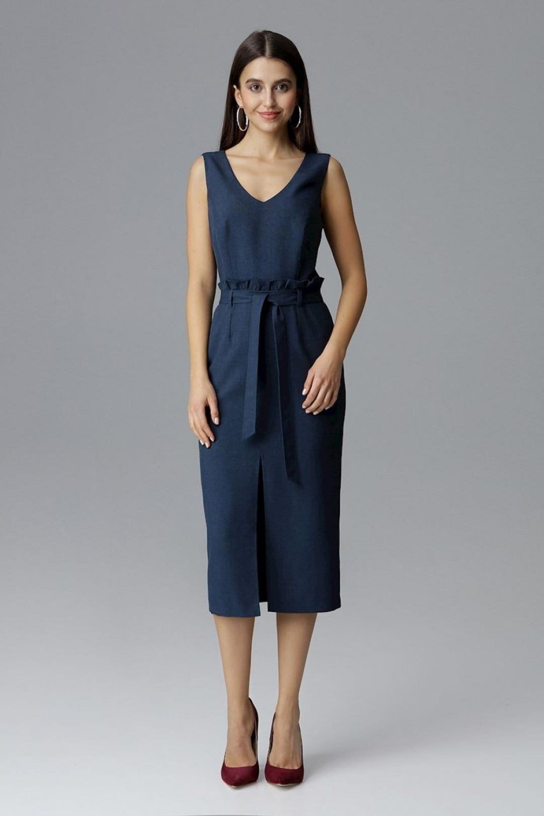 Love Lace Blue Sleeveless Cocktail Dress With Ruffle Belt
