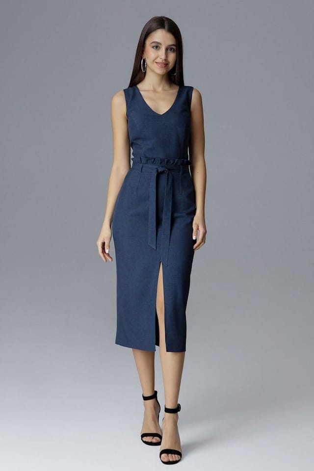 Love Lace Love Lace Women's Fitted Sleeveless Cocktail Dress With Ruffle Belt in Blue - 2