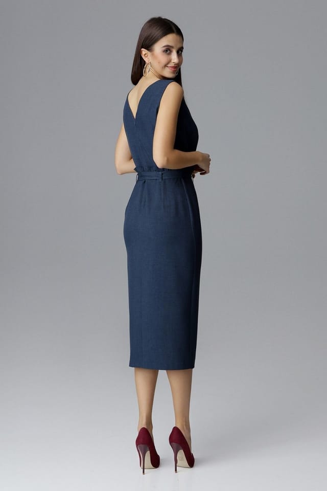 Love Lace Love Lace Women's Fitted Sleeveless Cocktail Dress With Ruffle Belt in Blue - 3