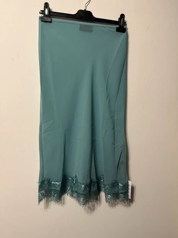 ASOS Design mint green midi slip skirt sheer lace trim elastic waist pull on 90s