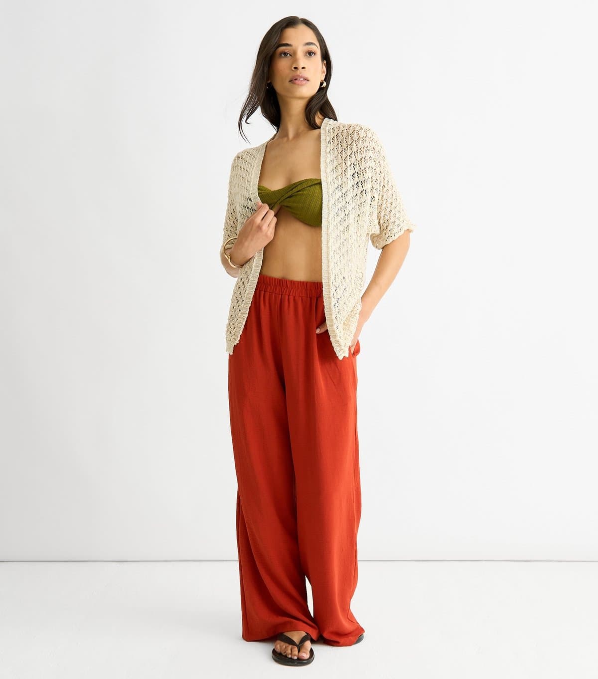 Gini London Women's Cream Short Sleeve Crochet Cardigan Gini London New Look