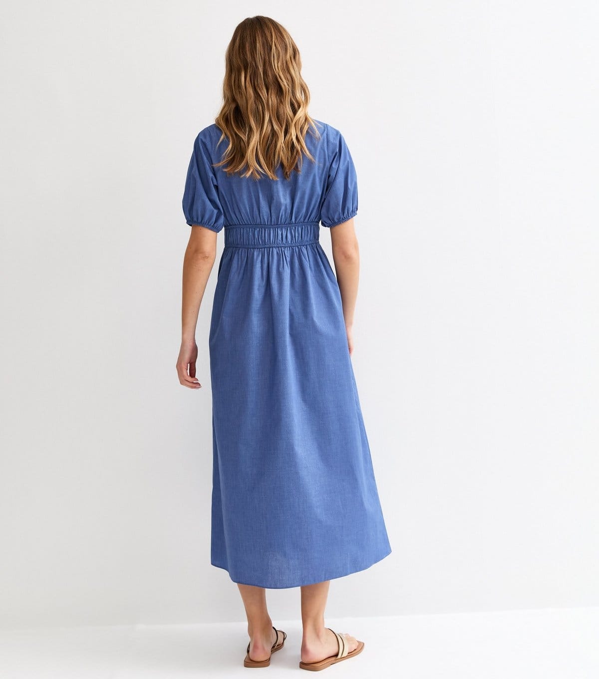 New Look Women's Blue Poplin Ruched Detail Midi Dress New Look - 4