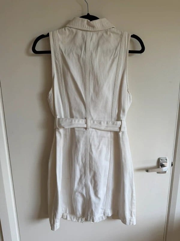 Topshop White Utility Denim Zip Front Mini Dress UK 12