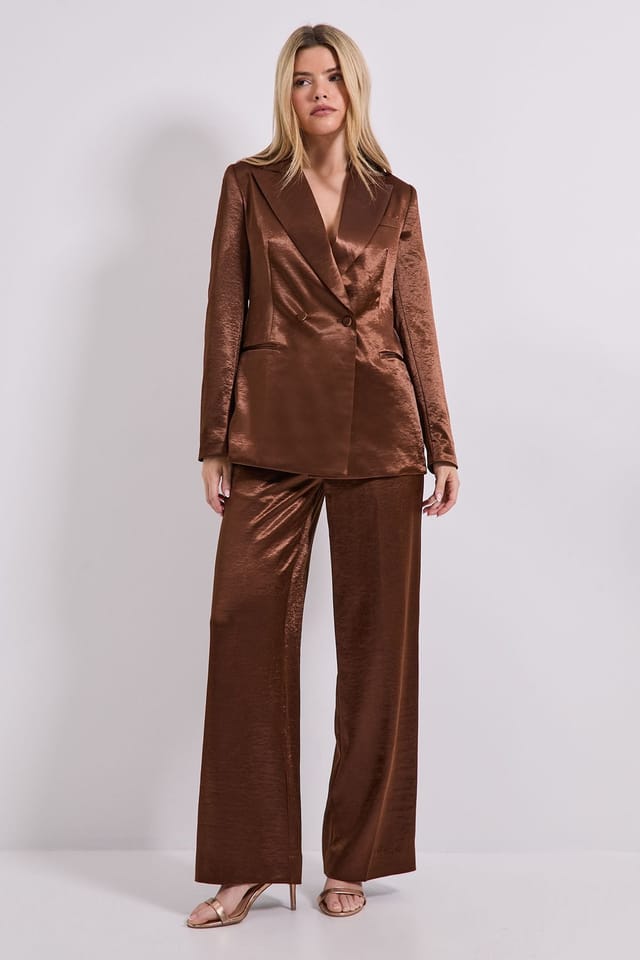 Dorothy Perkins Dorothy Perkins Women's Satin Double Breasted Blazer in Chocolate - 2