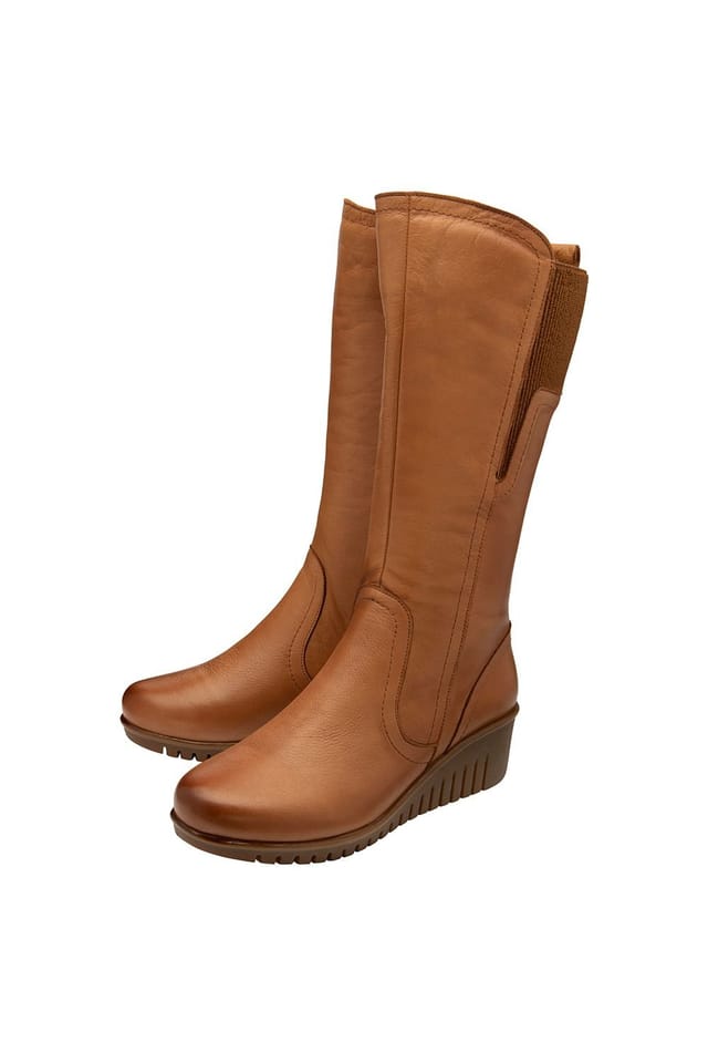 Lotus Lotus Women's 'Fitzgerald' Leather Wedge Mid-Calf Boots in Tan - 2