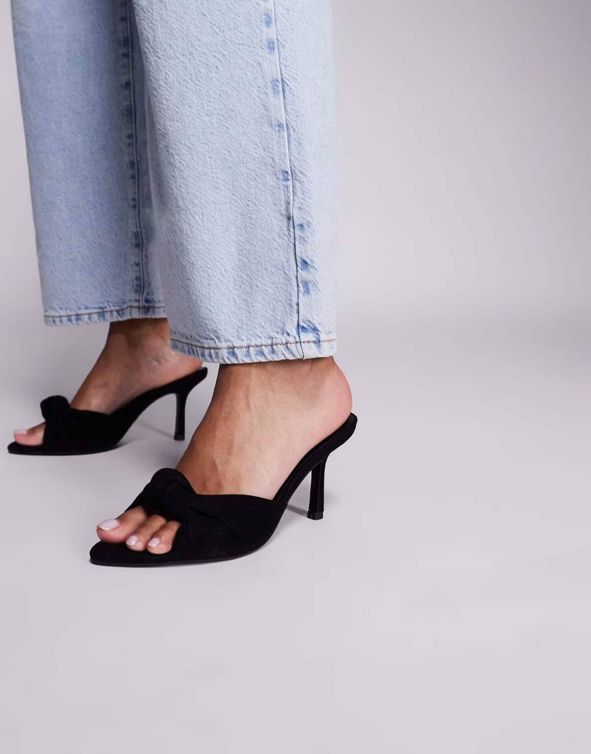 ASOS ASOS DESIGN Nemo knotted detail high heeled mules in black suedette - 1